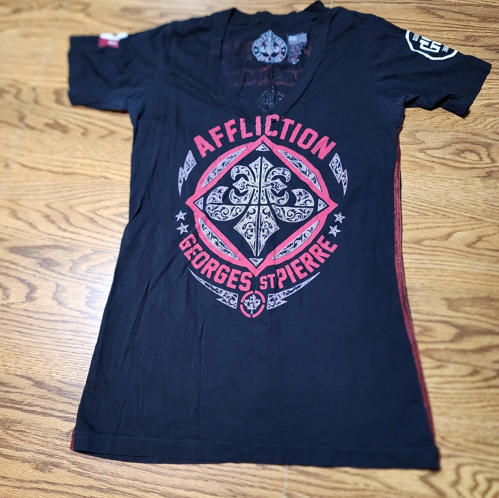 Affliction George St Pierre V Neck T-shirt Size Large